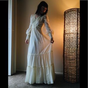 Vintage Prairie Boho Dress Wedding Hippie Lace Balloon Sleeve